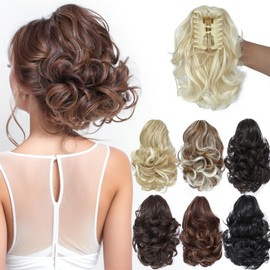 PARXITN Ponytail Extension 20 cm Short Curly Wavy Claw Clip in Synthetic Hairpiece Ponytail Hair Extensions Braid Bleach Blonde