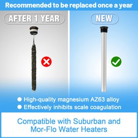 5Pcs RV Water Heater Anode Rod & Flush Wand & Element Socket Set - 9.25"L x 3/4"NPT Thread Magnesium Rod for Suburban, Mor-Flo, with Dual Hex Wrench Removal Tool, Camper Hot Water Tank Cleaning Rinser