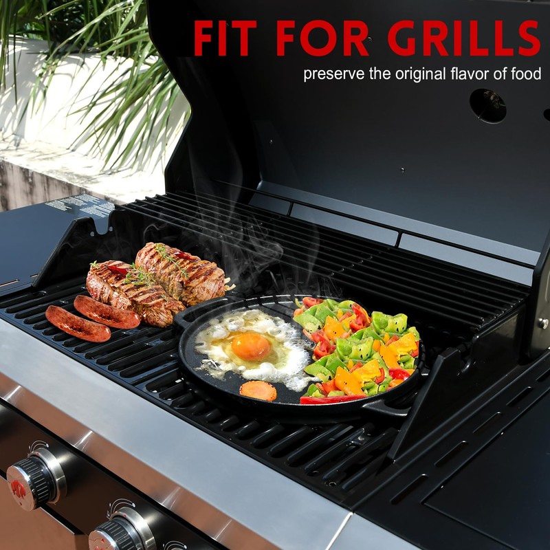 GGC Cast Iron Reversible Griddle, 12 inch Griddle Pan for