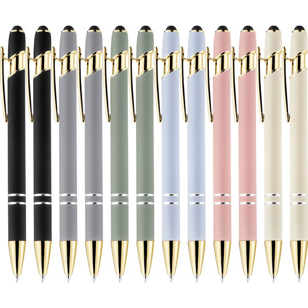 LINFANC 12 Pack Morandi Gold Ballpoint Pen with Stylus Tip,