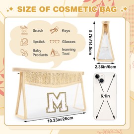 Bolsa de maquillaje con inicial personalizada, bolsa de maquillaje transparente con pajilla, pequeña y bonita bolsa de chenilla con cierre, bolsa de aseo de viaje de PVC impermeable, bolsa de
