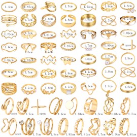 NEWITIN 65 Pieces Gold Knuckle Rings Set for Women Stackable Ring Adjustable Boho Joint Finger Midi Ring Hollow Carved Crystal Stacking Rings Pack