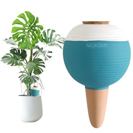 NIUKOMY Large Automatic Watering Ball Clay 450 ml, Water Dispenser for Potted Plants, Clay Cone, Terracotta Plants Watering, Watering Cone with Corks for Holiday & Office, Blue