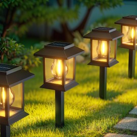 Global Golden Solar Lights Outdoor Garden, 4 Pack Stake Waterproof Solar Garden Lights Pathway Lighting Outdoor for Patio Pathway Lawn Yard Decoration