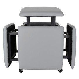 LUGSHIREE 5 in 1 Nesting Ottoman Cube Chair, Stackable Stools, Leather Square Ottoman Bench, Foot Stool with Wheels for Living Room,Dining Room 15.75x15.75x16.54 inches