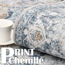 jinchan Area Rug 5x7 Persian Rug Indoor Vintage Rug Floor Cover Print Distressed Carpet Multi Thin Rug Chenille Blue Foldable Accent Rug Lightweight Non Slip Kitchen Living Room Bedroom Dining Room