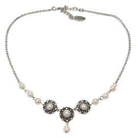 Alpenflüstern Helena Triology DHK323 Metal Costume Necklace – Women's Costume Jewellery Dirndl Necklace (Antique Silver-Colour), Zinc, Pearl