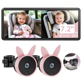 Babyvue BV3PRO 7.2" 1080P HD Dual Camera Car Baby Monitor for 2 Kids, IR Night Vision, Easy Installation, Brightness Adjustment, Car Seat Camera, Ideal Gift for Girls and Pets Monitoring