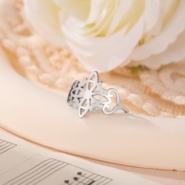 kkjoy Witch Knot Ring Stainless Steel Four Moons Magic Knot Pagan Wicca Symbols Ring Celtic Knot Witchcraft Amulet for Women Charming Ladies, Stainless Steel, No Gemstone