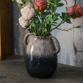 JOJUNO Brown to Blue Gradient Ceramic Vase with 2 Handles, Modern Farmhouse Vase for Home Decor, Rustic Decorative Pottery Vase, Small Centerpiece for Dining Table - 7 Inch Tall