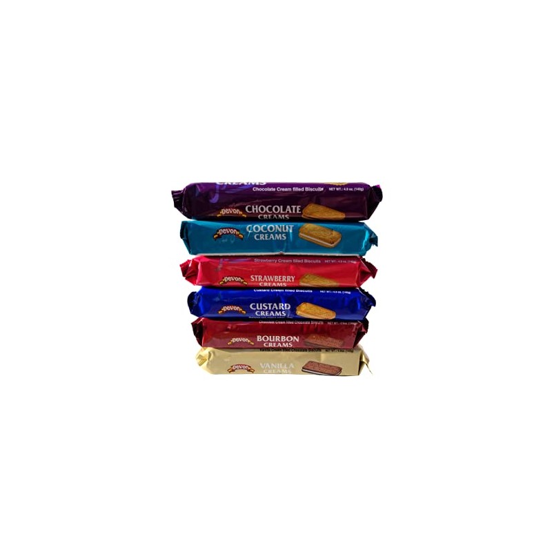 Devon Cream Filled Biscuits 4.9oz, Variety 6-Pack (Chocolate, Coconut, Custard,