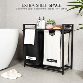 CWS Home Goods Laundry Basket Organizer with 2 Removeable Bags & A Large Top Shelf– Laundry Hamper with Handles for Clothes or Toys for Laundry Room, Bathroom, & Dorm with 2x 45Pounds Bags (46LBs)