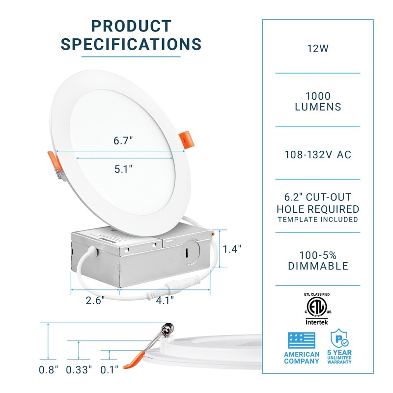 PARMIDA (12 Pack) 6 Inch Ultra-Thin LED Recessed Ceiling Light