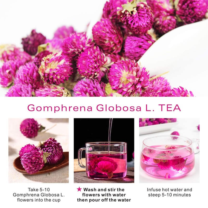 Goofoo Dried Gomphrena Globosa Buds Flower Herbal Loose Leaf Tea,