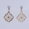 Filigree Clover Design Gold Pierced Earrings Cute Lightweight, Metal