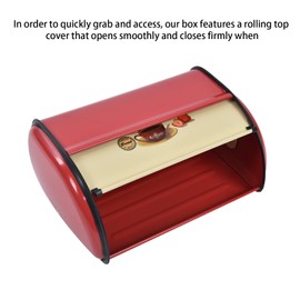 Qiilu Red Bread Box Bread Box For Kitchen Countertop Iron Powder Spray Metal Bread Box For Kitchen Countertop Large Capacity Bread Bin Holder Container With Roll Top Lid (Red)