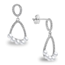 Secret & You Women's Pearl Earrings Freshwater Cultured Pearls Round 3.5 to 4 mm Rhodium-Plated 925 Sterling Silver, Sterling Silver, Pearl
