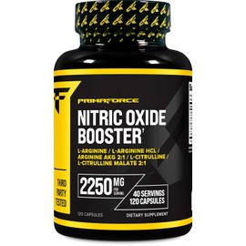 Primaforce Potenciador de óxido nítrico (2,250 mg, 120 cápsulas) – 40 porciones de nuestra mezcla de refuerzo de óxido nítrico para pre-entrenamiento y después del entrenamiento