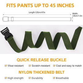 Aomig Military Style Quick Release Nylon Belt, Heavy Duty Work Belts, Tactical Belt for Men, Mens Belt Tactical with Quick-Release Metal Buckle, Nylon Riggers Belts for Men