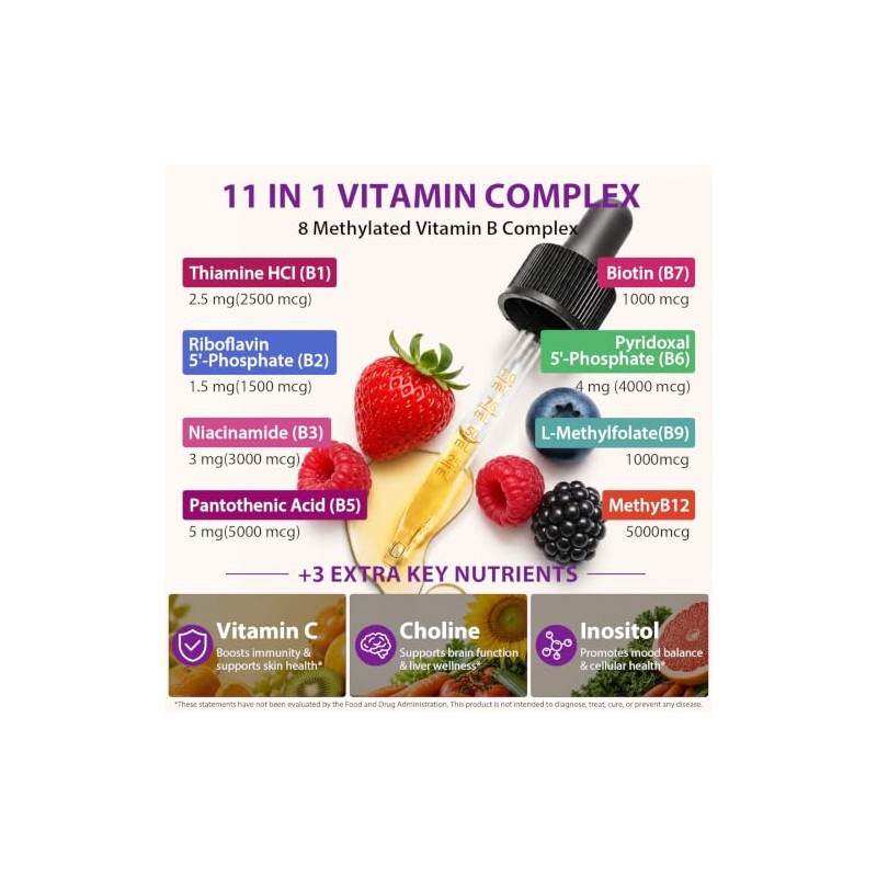 Vitamin B Complex Liquid Drops 60ml, Complex Liquid Supplement with