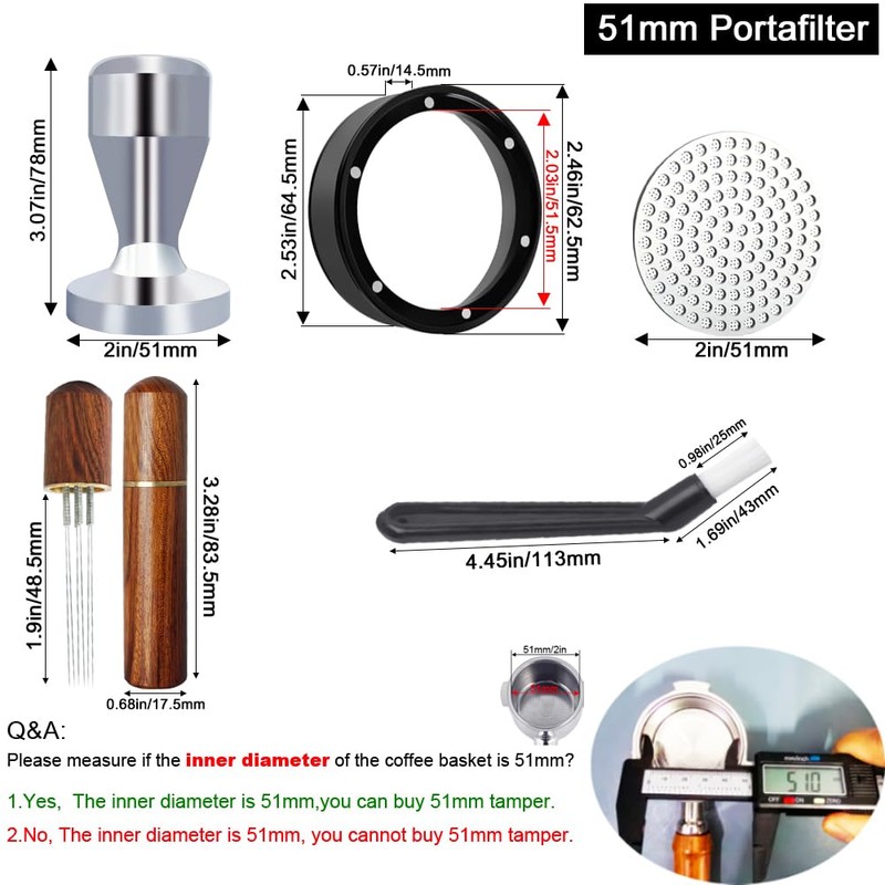 51mm Espresso Tamper Set, 5PCS Coffee Tamper Kit with WDT