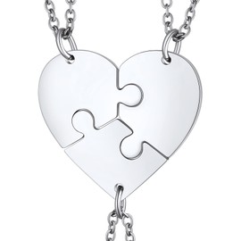 ChainsHouse Friendship Necklace for 3, Stainless Steel Puzzle 3 Piece Necklaces for Couples, Bff Necklace for 3 Matching Heart Pendants for Friend