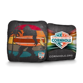 World Series of Cornhole Bags | Surfing Sasquatch Black Design | Dual Sided Stick & Slide Professional Corn Hole Bags