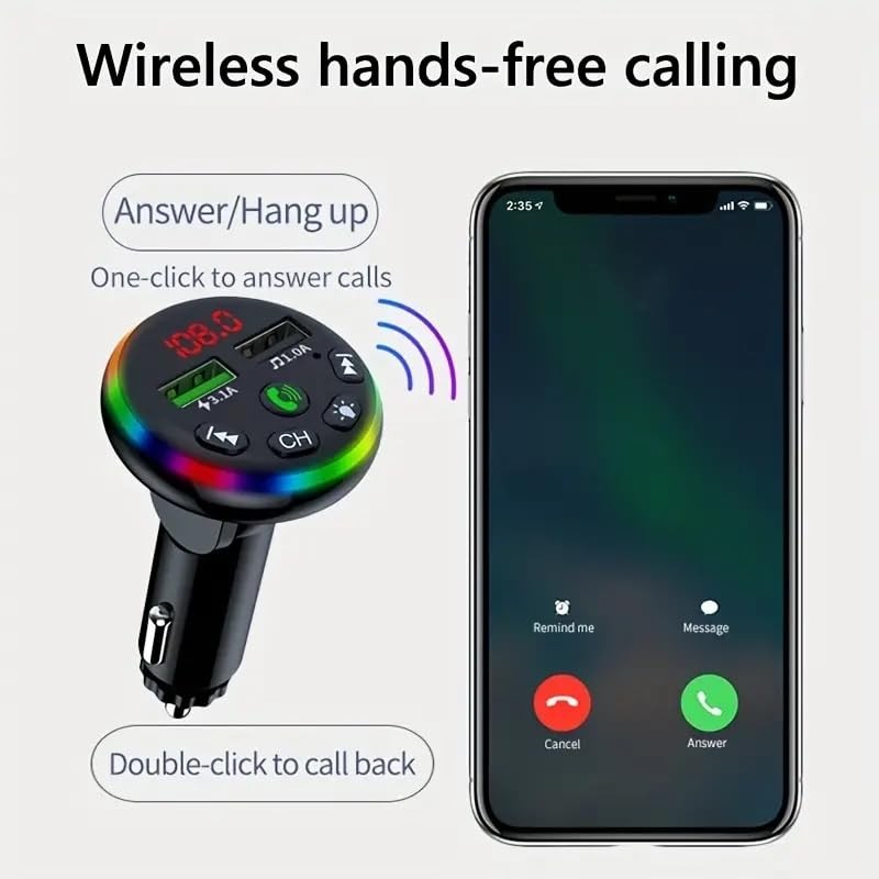 FM Transmitter BT, Dual USB Phone Charger with Bluetooth, Handsfree