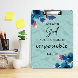 Plastic Clipboard and Pen Bag Combination, Standard A4 Letter Size Clipboard, Suitable for Students, Teachers, Offices, Home Decoration Clipboard, Cute Custom Patterns, Luke 1:37 Floral