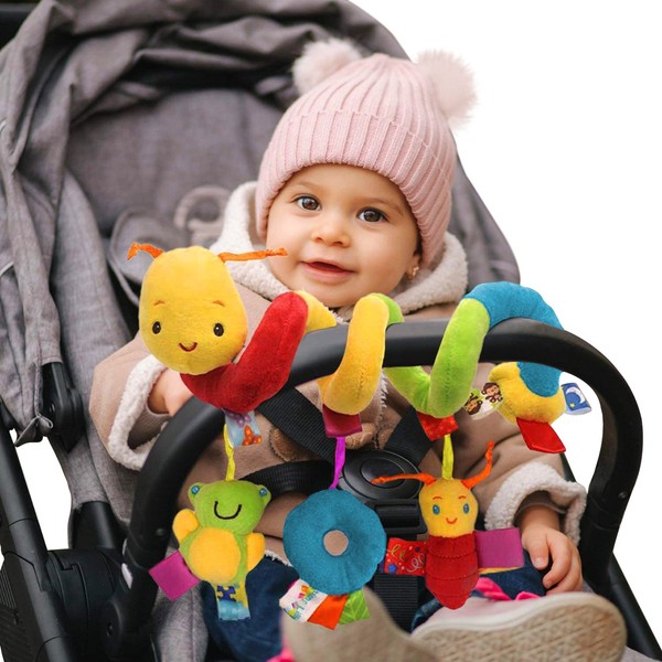 kidoola Spiral Wrap-Around Baby Pram Toys | Velvet Spiral Baby