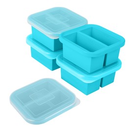 NAKTOW Silicone Freezing Tray with Lid - 1-Cup 4 Pack Freezer Containers,Make 2 Perfect Freezing,Storing Soups, Foods, Stews, Dips or Sauces Simple and Convenient Color Aqua Blue