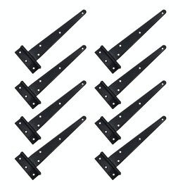 8 Pieces (8 inch) NUZAMAS T-Strap Heavy Duty Shed Hinges, Wood Gate Strap Hinge, Door Barn Gates Hinges Black Wrought Hardware Iron Rustproof