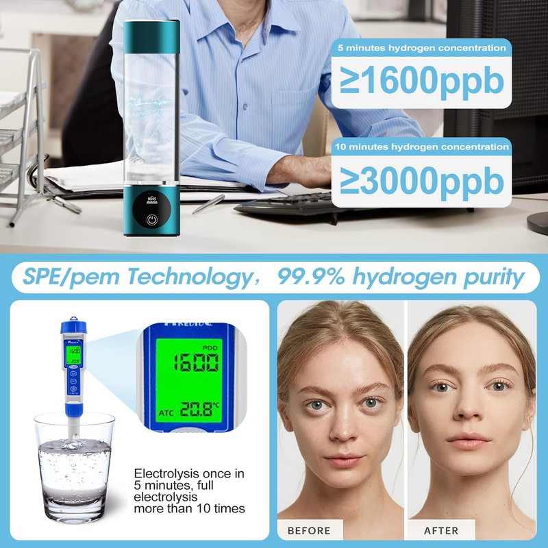 Hydrogen Water Bottle. Generates Real 3000ppb Pure Hydrogen Rich Concentration,