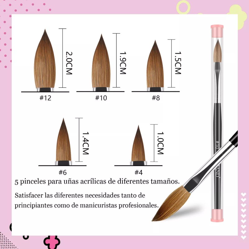 Saviland 5 Pinceles Acrílico Para Uñas #4 #6 #8 #10