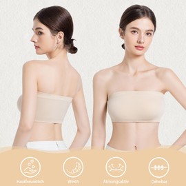 ONEW Seamless Bandeau Bra Women's Strapless Bustier Top Without Underwire Shoulderless Bra Tube Top with Transparent Straps, beige, M