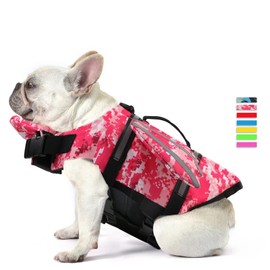 Petglad Dog Life Jacket, Wings Pet Life Vest, Reflective Dog Flotation Swim Vest with Handle and Chin Float for Boating Surfing Swimming, for Puppy Small Medium Large Size Dogs - Pink Camo, XS