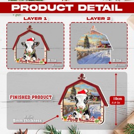 Cow Christmas Ornament - Cow Ornaments for Christmas Tree - Cow 2 Layered Wooden Ornament Christmas Decor 2024 (NOT 3D) - Gifts for Cow Lovers - Funny Cow Gifts for Women, Men