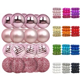 Emopeak 24Pcs Christmas Balls Ornaments for Xmas Christmas Tree - 4 Style Shatterproof Christmas Tree Decorations Hanging Ball for Holiday Wedding Party Decoration (Pink, 1.3"/3.2CM)