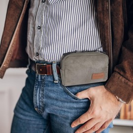 KENOBEE EDC Belt Pouch for Men Women, Water Resistant Heavy Duty Waxed Canvas Waist Pack Bag with YKK Zippers for Traveling, Hiking, Outdoors, Gray