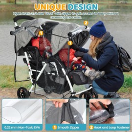 Orzbow Universal Twin Rain Cover for Twin Pushchairs, Breathable Twin Pushchair Rain Cover with Window, Odourless Rain Cover, Double Pushchair with EVA, Convenient Installation, Transparent