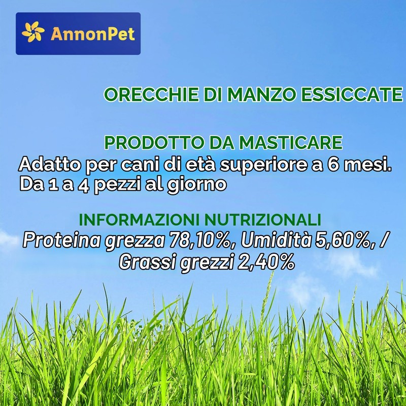 AnnonPet® 10 Orecchie di Manzo Essiccate per Cani – Snack
