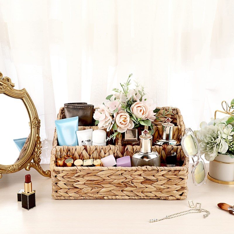 BSTKEY Water Hyacinth Desk Organizer, Hand Woven Magazine Mail Sorter