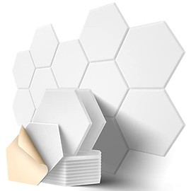 Dailycooper 12 Pack Self-adhesive Acoustic Panels 12" X 10" X 0.4" - Sound Proof Foam Panels with High Density, Stylish Hexagonal Design, Flame Resistant, Absorb Noise and Eliminate Echoes(White)