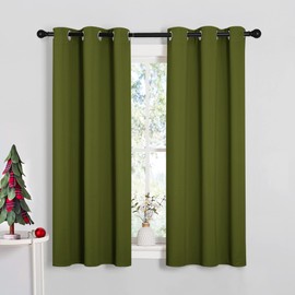 NICETOWN NICETOWN Window Curtain Panels, Christmas Window Decoration Thermal Insulated Solid Grommet Blackout Draperies/Drapes for Bedroom (1 Pair, 34 by 54-inch, Olive Green)