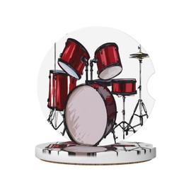 Rock Music Drum Kit Car Coasters for Cup Holder, 2 Pack Absorbent Ceramic Car Coaster with Finger Notch & Cork Base