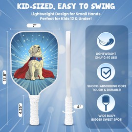 Kids Pickleball Paddle - Playful Dog Design | Lightweight Fiberglass Paddle for Children Under 12 (Only 0.37 lbs) | Small Grip for Easy Handling | Junior Youth Paddle for Boys & Girls
