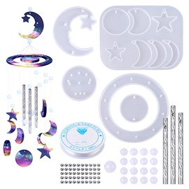 Resin Molds 76Pcs Wind Chimes Silicone Mold Kit DIY Epoxy Windchimes Casting Moon Mold for Art Crafts Wind Bell Keychain Earring Pendant Jewelry Home Garden Yard Outdoor Decoration (Moon)