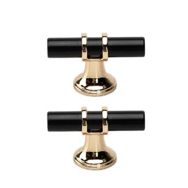 Dreneco 2 Pack Drawer Knobs Zinc Alloy Cabinet Knobs Cupboard Knobs T Bar Handles (Single Hole, Black+Gold)
