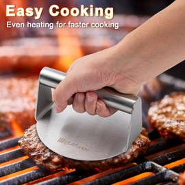 Husfunov Husfunov Stainless Steel Burger Press, 5.5 Inch Round Smasher,Non-Stick Smooth Hamburger Press,Flat Bottom Without Ridges, for Cooking Burgers, Bacon, Ground Beef, Meats, Sausage and So On