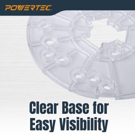 POWERTEC 6-5/8" Router Base Plate Ribbed Durable Clear w/Centering Pin, Mounting Screws and Multiple Pre Drilled Holes, Fits Porter Cable, Bosch, Craftsman, Dewalt, Hitachi, Makita, - 72315